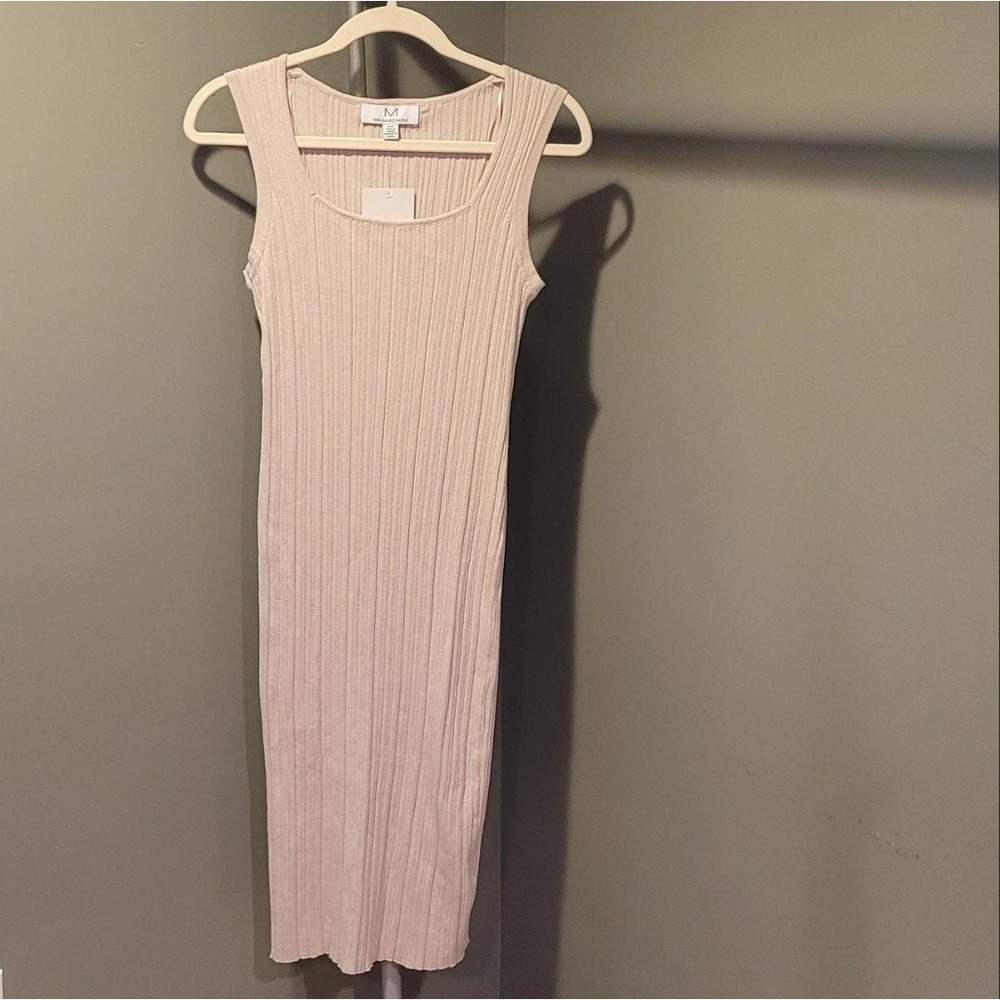 NWT Magaschoni Women's Midi Ribbed Sleeveless Sweater Dress, Size S, Cream Beige